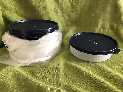 #ad Tupperware Set of 4 White Bowls with Black Lids Short 1.5 in $25.99