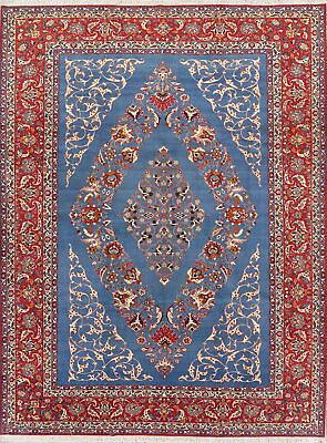 #ad Vintage Blue Kashaan Floral Large Area Rug 10x14 Wool Hand made Room Size Rug $6097.00