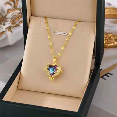 #ad Exquisite Women Fashion Love Heart Blue Purple Crystal Necklace Hot Souvenir New $9.98