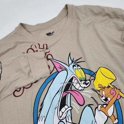 #ad Tom amp; Jerry Men#x27;s 2XL Long Sleeve All Over Print Tan T Shirt $15.00