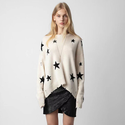 #ad Zadig amp; Voltaire 100% cashmere loose women#x27;s knit sweater ripped sweater $128.00