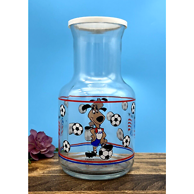 #ad Vintage World Cup USA FIFA Soccer 1994 Striker Pup Glass Carafe Pitcher With Lid $26.00