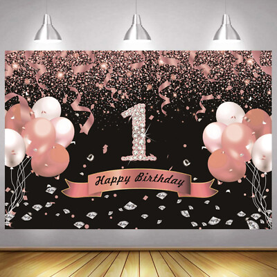 #ad 1st Backdrop Girls Happy Birthday Party Baby Shower one Photo Background Banner AU $19.90