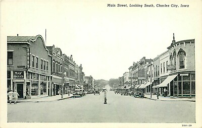 #ad c1920s Main Street May Drug Store Charles City Iowa Postcard $9.99