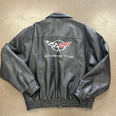 #ad Vintage Leather Corvette Bomber Jacket Men XL Black Lined Madhouse Marketing $99.99