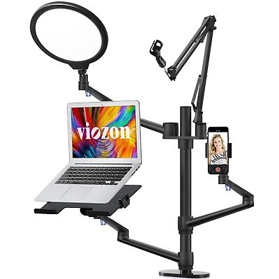 #ad Selfie Desktop Live Stand Set 6 in 1 10 LED Ring Light Microphone Mount comp $191.37