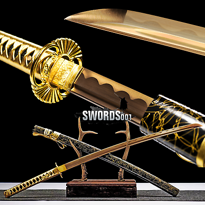 #ad Gold Blade Japanese Warrior Sword Samurai Katana Carbon Steel Sharp FULL TANG $69.00