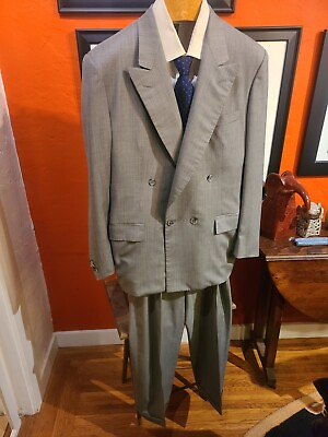 #ad d#x27;Avenza Vintage Gray Super 120#x27;s Double Breasted Suit Pick Stitched 44 Long $94.99