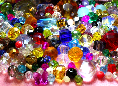 #ad 450 Pieces Assorted Czech Swarovski Crystals Vtg Mod Faceted Glass Beads Lot $32.50
