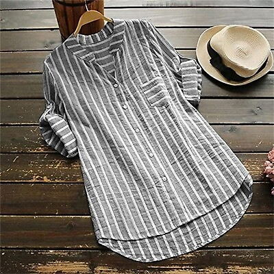 #ad Womens Long Sleeve Button Cotton Linen Tops Loose Casual Tunic Shirt Tee Blouse $15.39