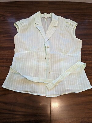 #ad Women#x27;s BANANA REPUBLIC Button Front Tie Waist Sleeveless Top SMALL Green Stripe $10.00