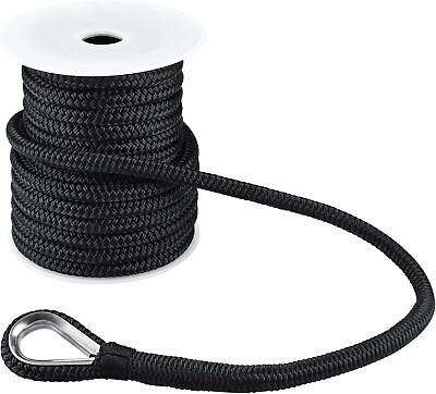 #ad 3 8quot; x 100 ft Double Braid Nylon Anchor Line Anchor Rope Marine Rope Black $28.99