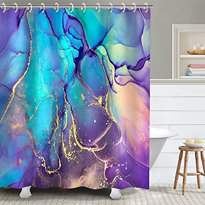 #ad Purple Marble Shower Curtain Blue Abstract Bathroom Curtain Colorful Ombre ... $39.62