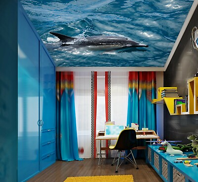 #ad 3D Blue Ocean Dolphin NA3029 Ceiling WallPaper Murals Wall Print Decal AJ US Fay $36.99