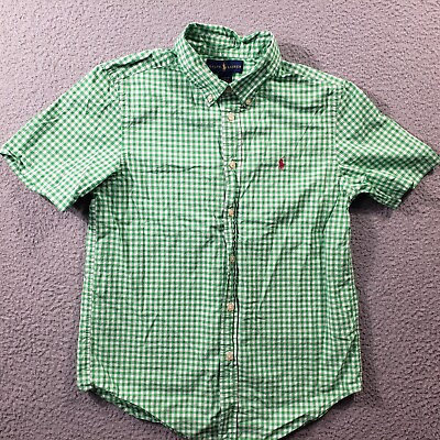 #ad Ralph Lauren Shirt Youth Kids Large 14 16 Button Up Green White Check Cotton $13.99