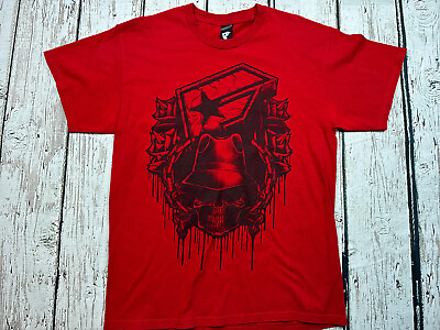 #ad Vintage Famous Stars and Straps Shirt Large Red Skate Grunge Skull Y2K Mens $19.95