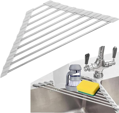 #ad Kitchen Dish Drainer Foldable Roll Up Drying Rack Over Sink Stainless Steel Hold $14.00