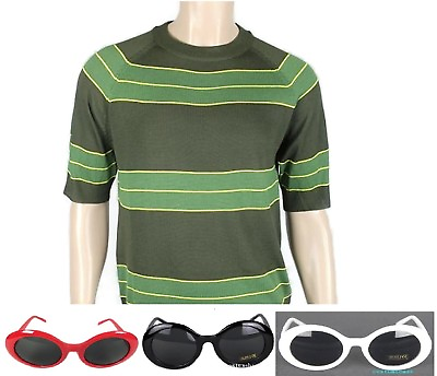 #ad Kurt Cobain Sweater Sunglasses Set Green Short Sleeve Shirt Costume Nirvana $35.59