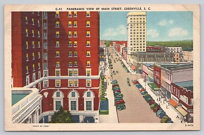 #ad Greenville South Carolina Main Street Panorama Vintage Postcard $7.99