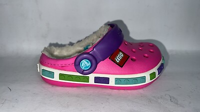 #ad Crocs Sabot Slipper Winter Kids lego Fuchsia Violet Size C6 7 23 24 $31.03