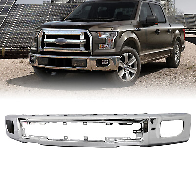 #ad Chrome Steel Bumper Face Bar Fit For 2015 2016 2017 Ford F150 W Fog Light Hole $215.99