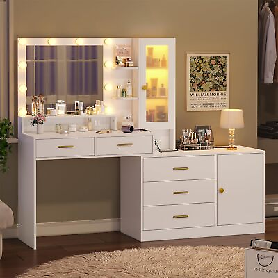 #ad Makeup Vanity with Lights Large Vanity Table Set with Drawer Dresser amp; Cabinets $255.98