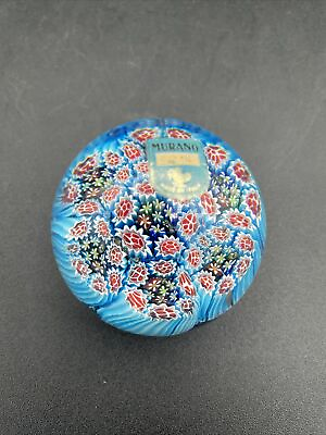 #ad Vintage Millefiori Murano Art Glass Paperweight With Signature Cane 2”x2” $125.00
