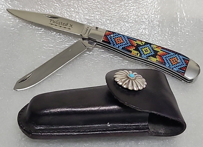 #ad Groye Twisted X® Aztec Trapper Knife XK300 Pocket Knife w Belt Clip on Sheath $24.99