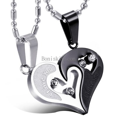 #ad His and Hers Stainless Steel I Love You Heart Men Women Couple Pendant Necklace $8.99