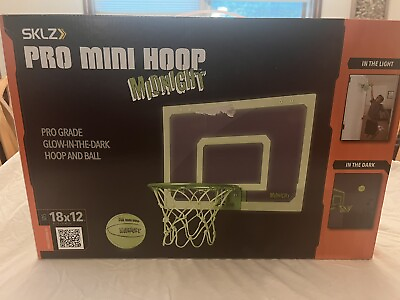 #ad NEW SKLZ Midnight Pro Mini Basketball Hoop Glow In The Dark White Green $29.95