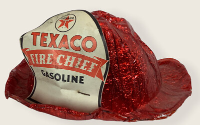 #ad Vintage Texaco Gasoline Rare Foil Kids Fireman Hat Fire Chief Red Foil S12 $14.95