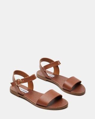 #ad Steve Madden Donddi Tan Leather Sandals size 9.5 Brown Wide Strap Ankle Buckle $28.00
