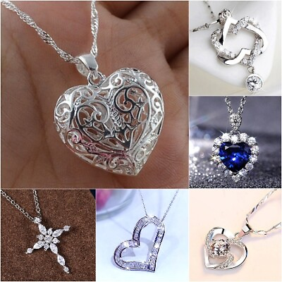 #ad Fashion 925 Silver Women Cubic Zirconia Necklace Pendant Wedding Jewelry Gifts C $3.31