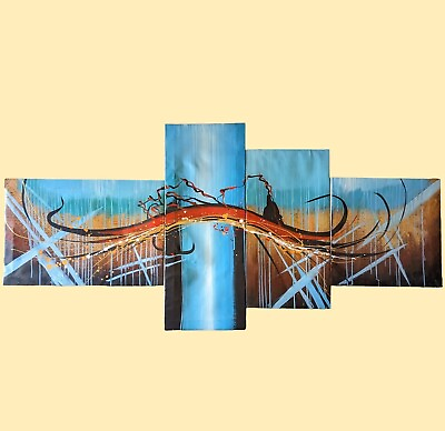 #ad ✨ 4 Panel Abstract Oil Painting on Canvas Wall Art Abstract OOAK 58.25x32 $322.00