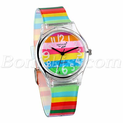 #ad Kids Rainbow Color Stripe Cartoon Transparent Quartz Watches Children#x27;s Day Gift $8.99