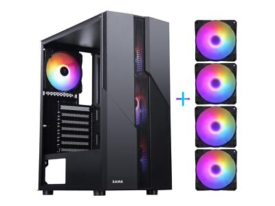 #ad SAMA M2 TG Black ATX Mid Tower Gaming Computer PC Case w 4x120mm LED Fans $49.91