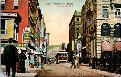 #ad Providence Rhode Island RI Westminster St Trolley Vintage Postcard L59 $8.49