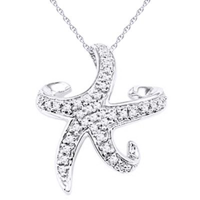 #ad 1 8 ct April Birthstone Natural Diamond Starfish Pendant with 18quot; Chain Necklace $160.37