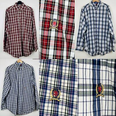 #ad Lot of 3 Vintage Tommy Hilfiger Blue Red Plaid Button Down Shirts Men’s Size M $36.00