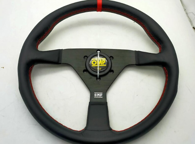 #ad New OMP Leather Steering Wheel 14inch 14quot; Yellow Line $118.90