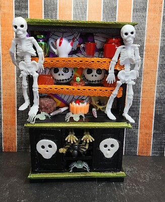 #ad Dollhouse Miniature Halloween Hutch Cupboard 1:12 Scale Wood OOAK $30.00