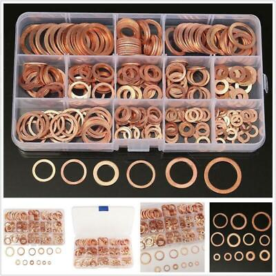 #ad 280 Pcs 12 Sizes Solid Copper Sump Plug Washers Kit Seal Flat Ring Set With Box $22.18