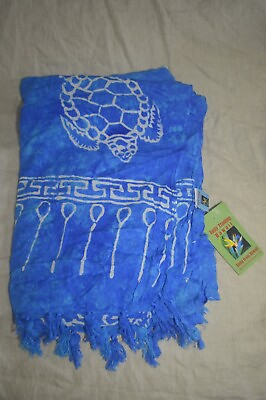 #ad Hawaii Turtle Print Blue Beach Pool Bikini Cover Up Wrap Dress NWT 45x68 $12.99