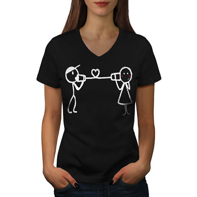 #ad Wellcoda Love Cute Stick Guy Womens V Neck T shirt Human Graphic Design Tee GBP 15.99