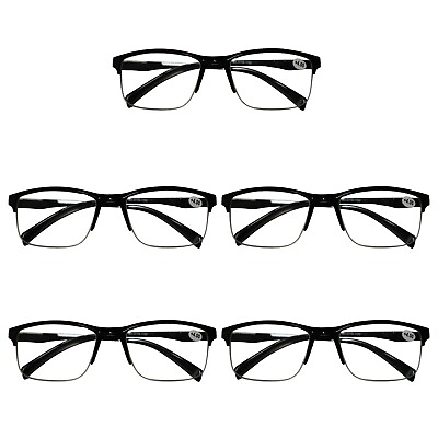 #ad 5 Packs Mens Unisex Half Frame Square Reading Glasses Black Spring Hinge Readers $12.59