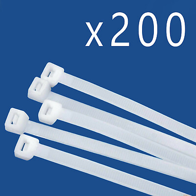 #ad 200 Pack Lot Pcs Qty 8quot; Inch Nylon Cable Zip Wire Tie 50 lbs Natural White $8.95
