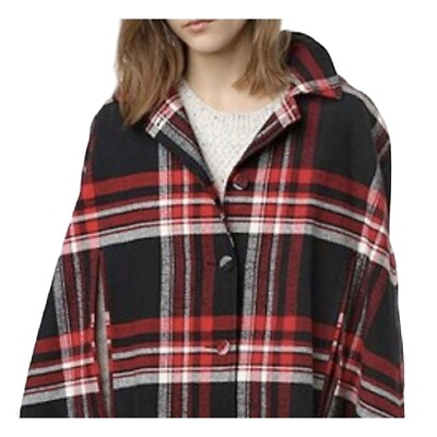 #ad Cooperative Urban Outfitters Blue And Red Plaid Cotton Hooded Cape Size M $32.40