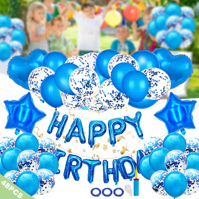 #ad 48Pcs Blue Birthday Party Decorations Set with Happy Birthday Balloons Banner $14.99