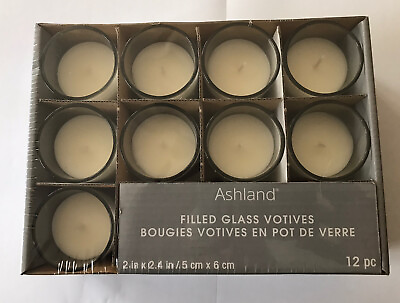 #ad Brand New Ashland Filled Glass Votives Ivory Candles Clear Glass Unscented 12 $24.99