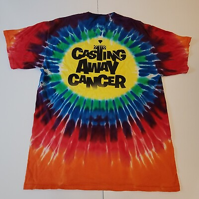 #ad Tie Dye Shirt Men#x27;s XL quot;Casting Away Cancerquot; Graphic Print. Double Sided $16.99